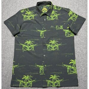 Retro Rifle Shirt Mens Large Black Green The Palm Hawaiian Performance Button Up